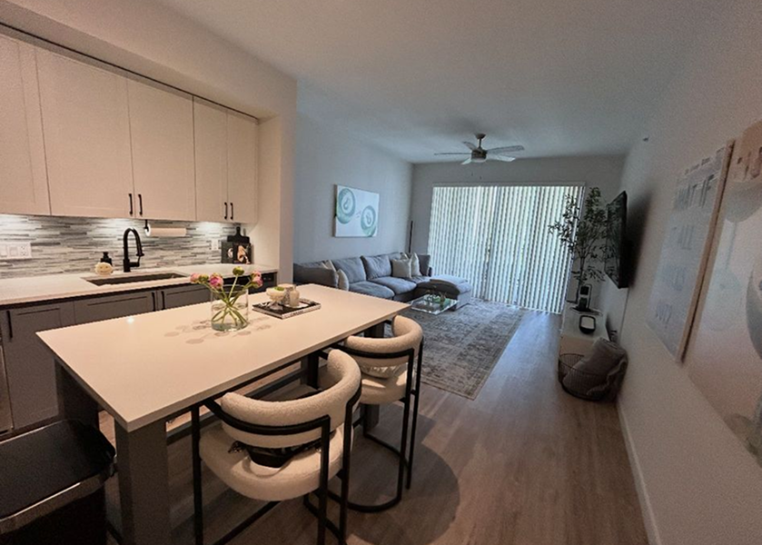 Clean open-concept kitchen and living room